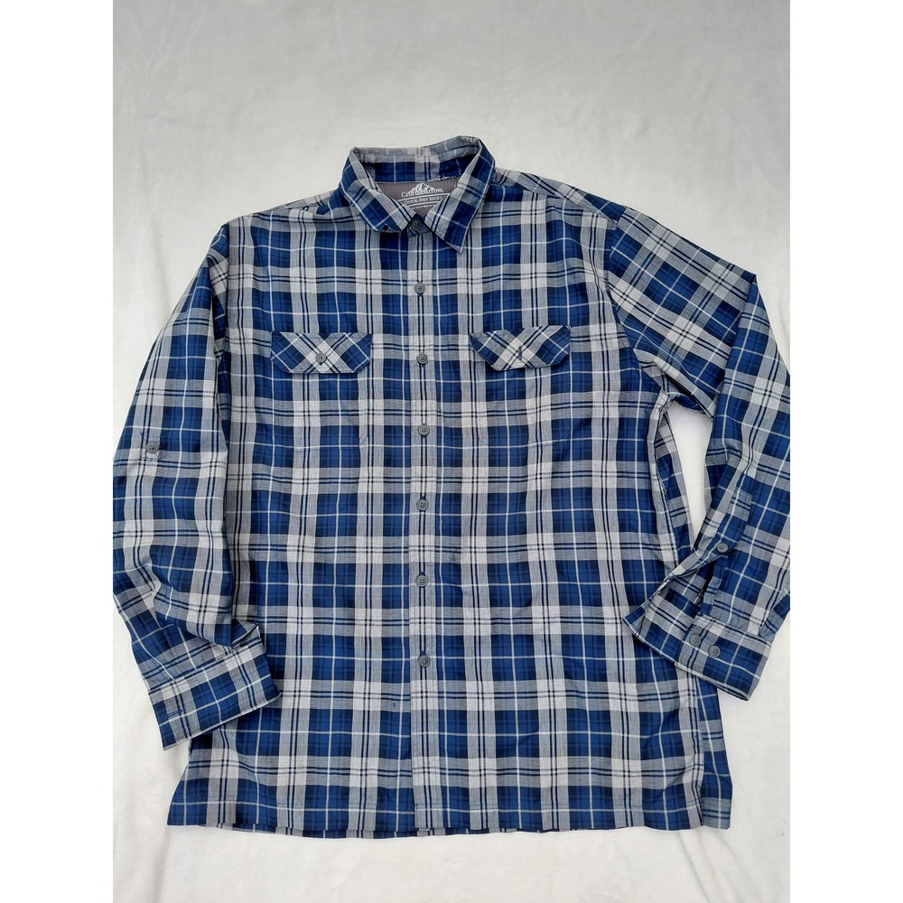 Croft & Barrow Mens Quick Dry Plaid Shirt Blue Grey Long Sleeve Hiking Large